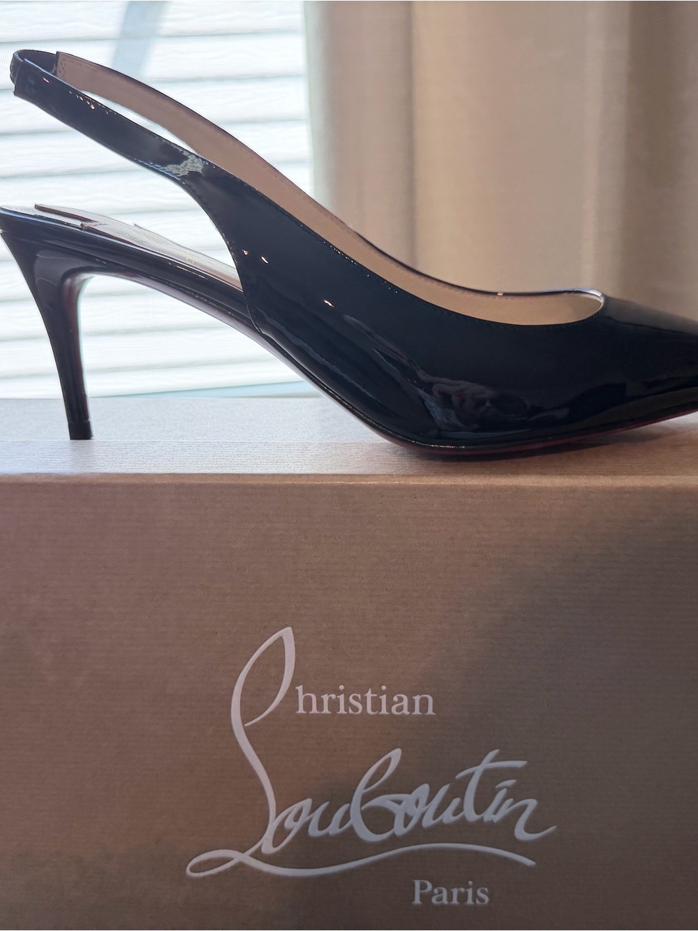 Christian Louboutin Black Patent Leather Pointed Slingback Red bottoms Pumps - Picture 10 of 15